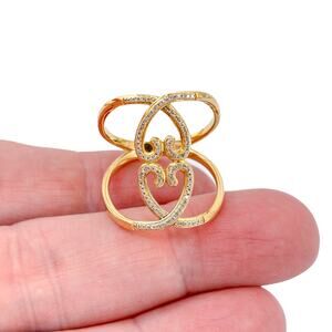 Sterling Silver Gold Plated Double Heart Criss Cross Diamond Ring Size 10